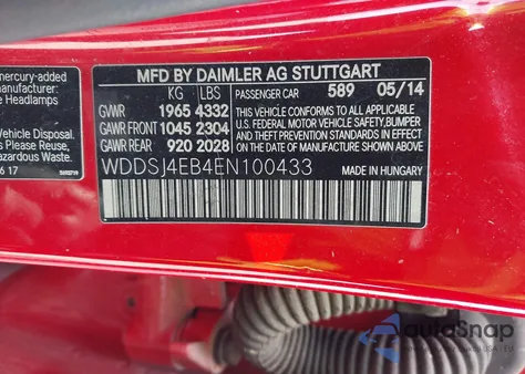 2014 Mercedes-Benz Cla 250 из США, поврежденный, VIN WDDSJ4EB4EN100433